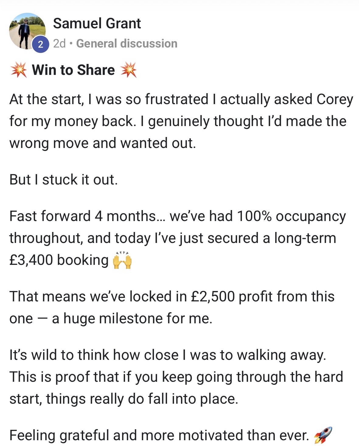 Community post: went from wanting a refund to £2,500 profit and 100% occupancy