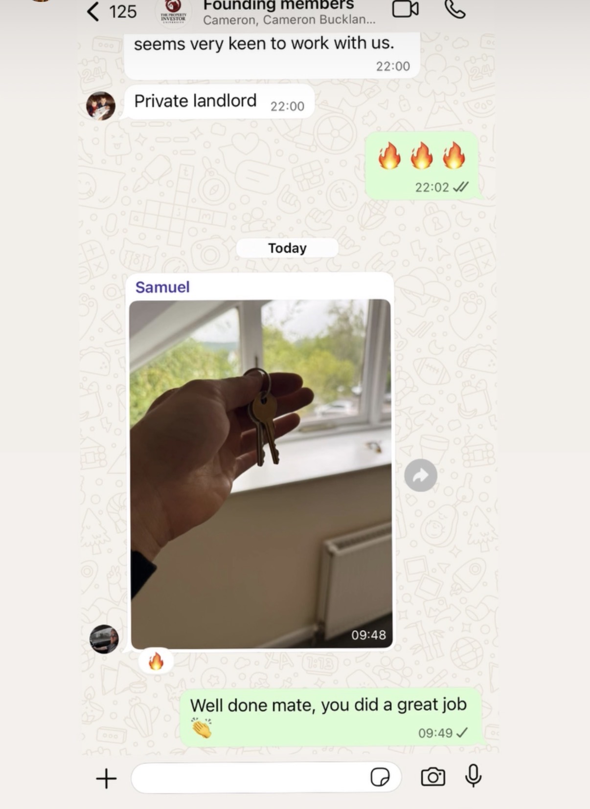 WhatsApp screenshot of keys being handed over